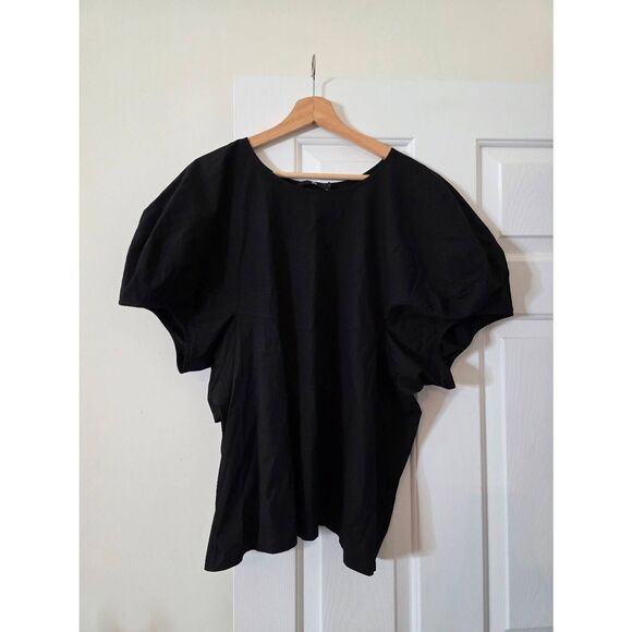 JARBO CERCHI SHORT SLEEVE BLOUSE IN ITALIAN COTTON L/XL BLACK $298 - Picture 5 of 12